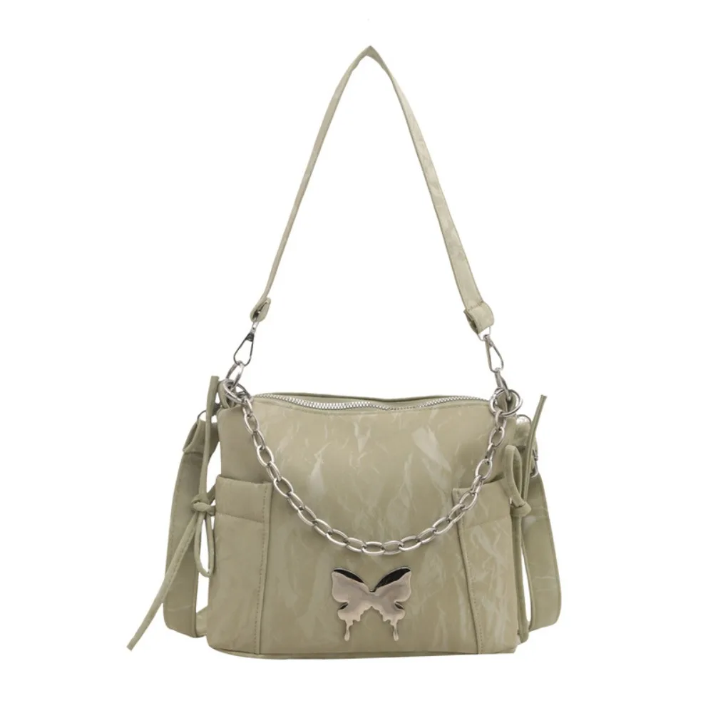 

Butterfly Decor Silver Butterfly Handbags Pearls Chain Metal Chain Drawstring Shoulder Bag Korean Style Large Capacity