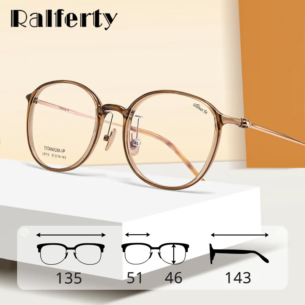 

Ralferty Ultralight-weight Transparent Eyeglass Frames Women Vintage Round Glasses Frame Female NO Optic Prescription 51-19-143
