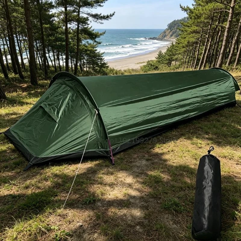 Tienda de campaña individual para mochileros 2026: Nueva tienda ligera para acampar al aire libre con saco de dormir para senderismo, viajes y aventuras.