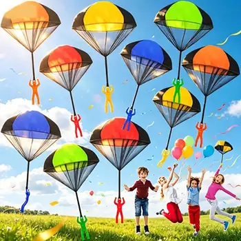 6/12 Pcs Hand‑Tossed Parachute Toy, Outdoor Fun Pocket Game Toy, Multi‑Random Color, Canopy Diameter 16.93 Inch, Max Length 26.77 Inch, Compact Portable Flying Toy, Parent‑Child & Friends Interaction Play, Ideal Beach Backyard Outdoor Activity Toy for Kid