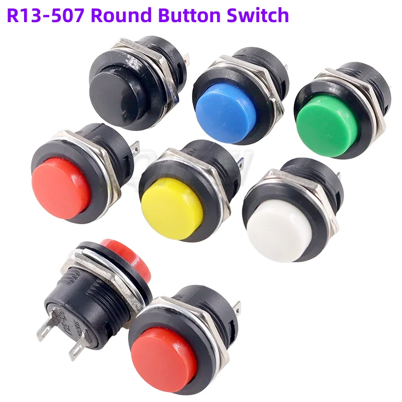 

10PCS Momentary Push Round Button Switch 16mm R13-507 Self Reset 2Pin 6A/125V 3A/250V BLACK RED GREEN BLUE YELLOW Button Switch