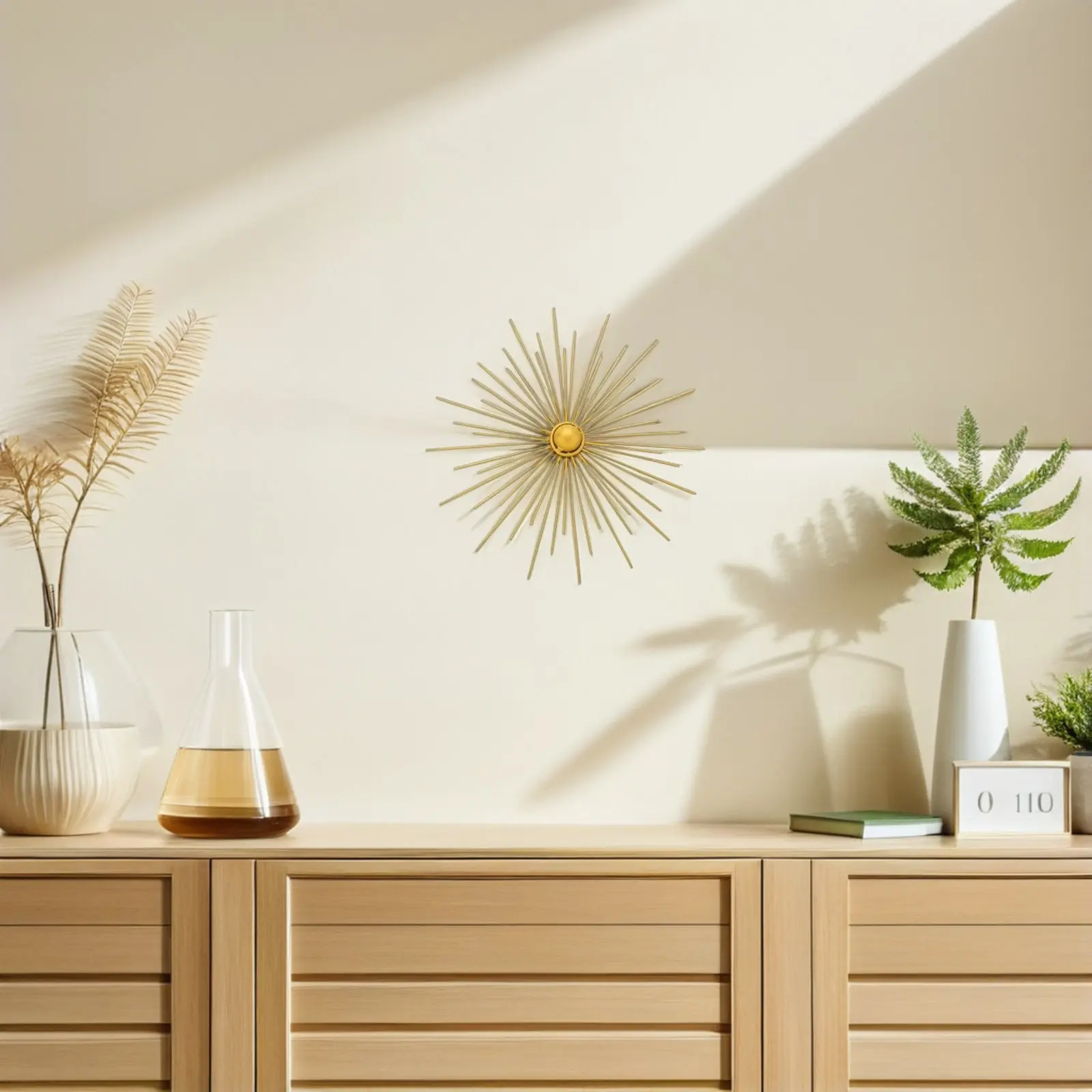 Metal Sunburst Wall Art Set – 3pcs Gold Abstract Dandelion & Sea Urchin Design for Bedroom, Office, Living Room