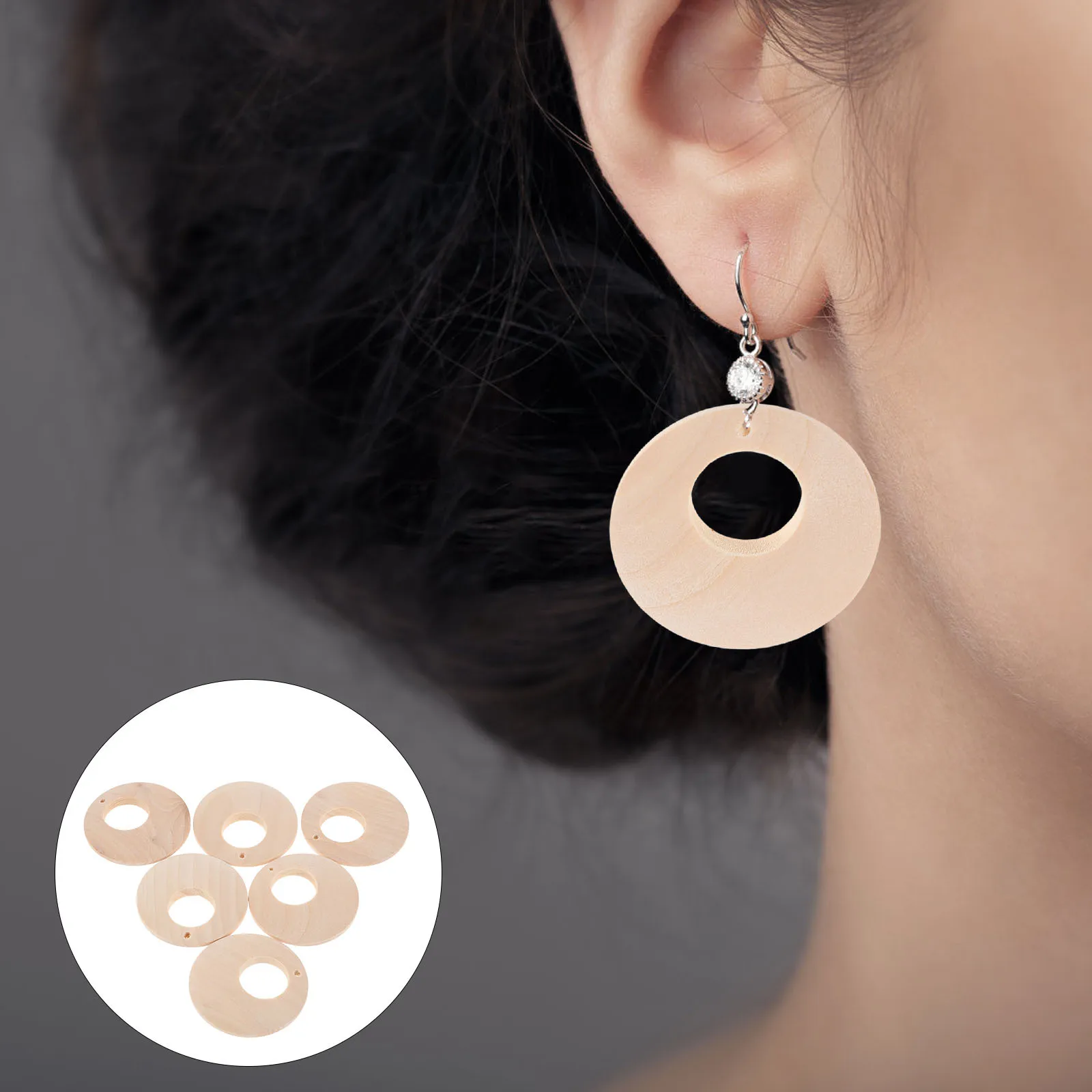 

50Pcs 40mm Round Wood Pendants Unfinished Wooden Earrings Blanks for DIY Crafts Jewelry Making Stud Earrings Women