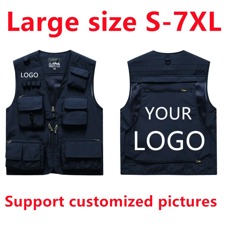 Logo Custom Vest Work Sleeveless Jacket Multi-pocket Tactical Multi-pockets Men Hunting Fishing Vests Professional Camping S-7XL