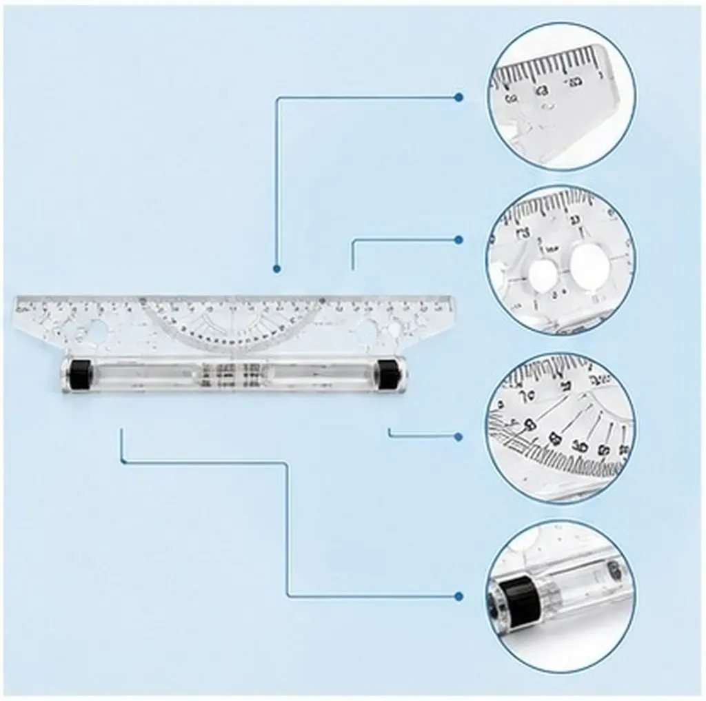 Portable Parallel Ruler Rolling Ruler Plastic Measuring Tool for Drawing Students Angle Scale