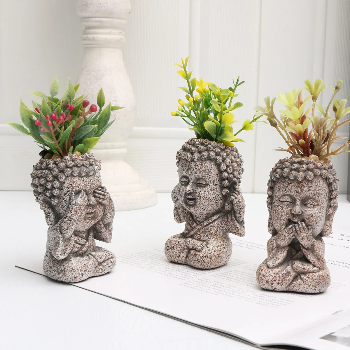 

Unique Creative Adorable Little Sandstone Monk Ornament, Garden Bonsai Decoration, Landscape Sculpture, Mini Monk Ornament