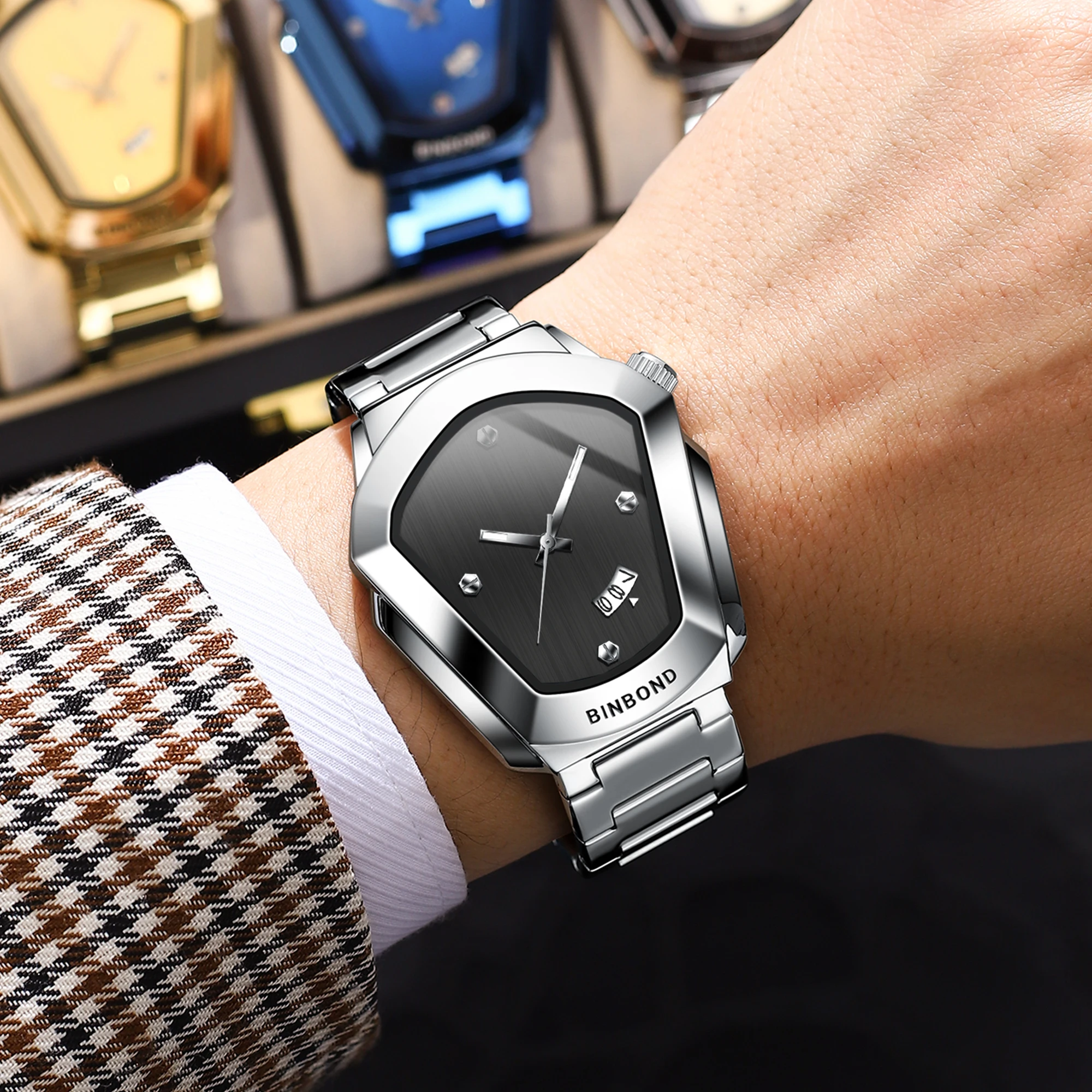 BINBOND watch diamond alloy watch men's shaking sound popular men's watch e-commerce quartz watch lovers watch