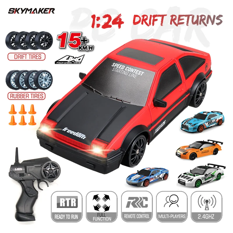 4WD RC Drift Car 1/24 Remote Control GTR Model AE86 Car 2.4GHz Mini Electric RC Racing Vehicle Car Toy Gifts for Children