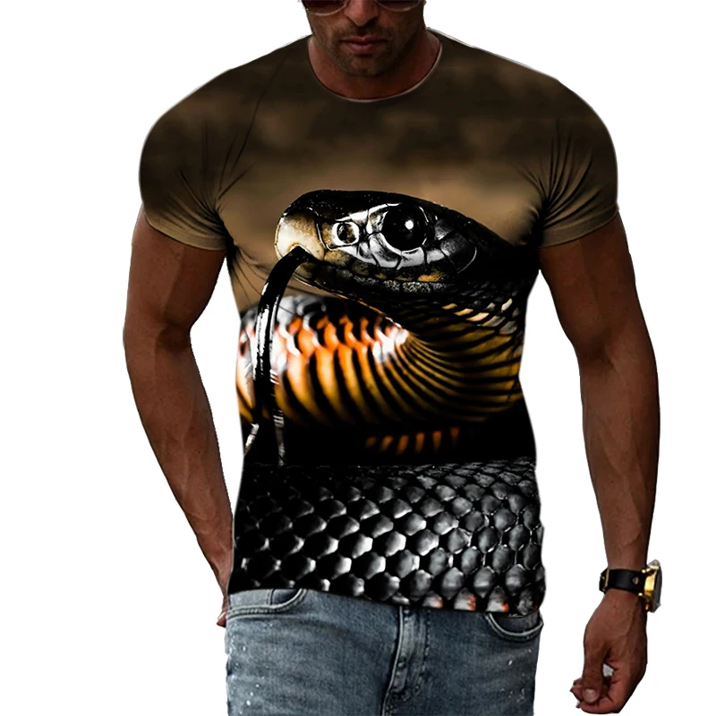 Summer Fashion Boutique Trend Men's T-Shirt Animal Eye King Snake 3D Printing Personality Short Sleeve Tough Clothing S-5XL