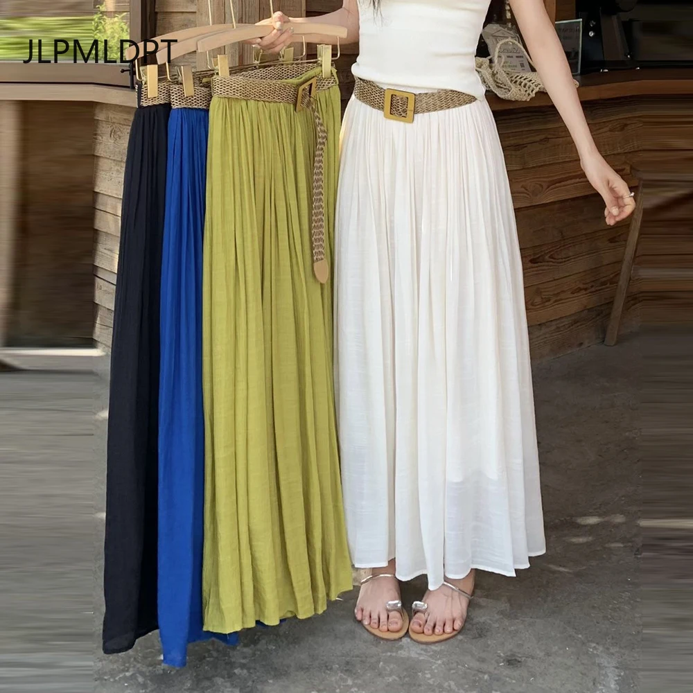 

Gentle wind pleated skirt 2025 summer new with belt drape big pendulum casual hip A-shaped skirt women ins