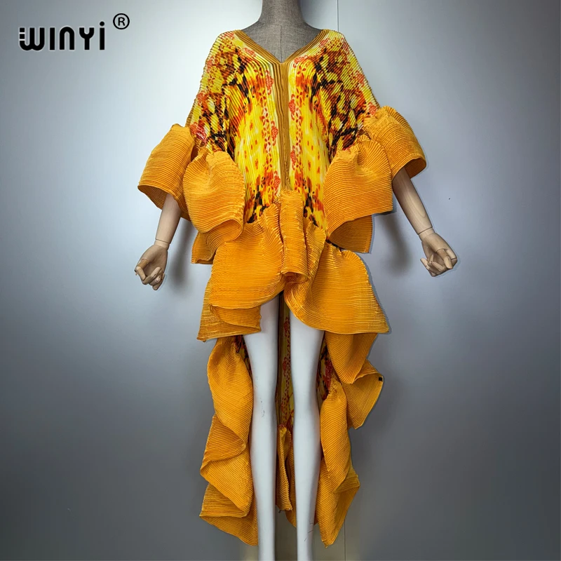 WINYI Vestido de Verano Plisado Elástico Maxi Kaftan Boho, Elegante Vestido de Noche, Cubre Traje de Baño, Vestido de Fiesta de Lujo Estilo Dubái Abaya