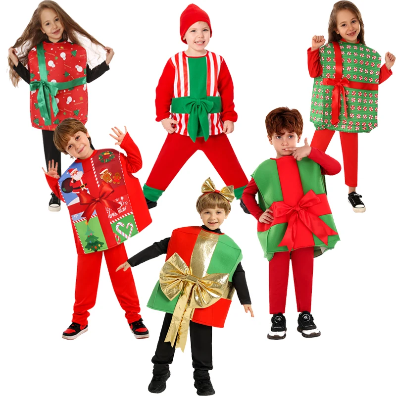 

Новый 2 шт./компл., рождественская подарочная коробка, карнавальный костюм для мальчика, подарочная коробка Санта-Клауса, одежда, праздничная вечеринка, сценическое представление, костюм унисекс
