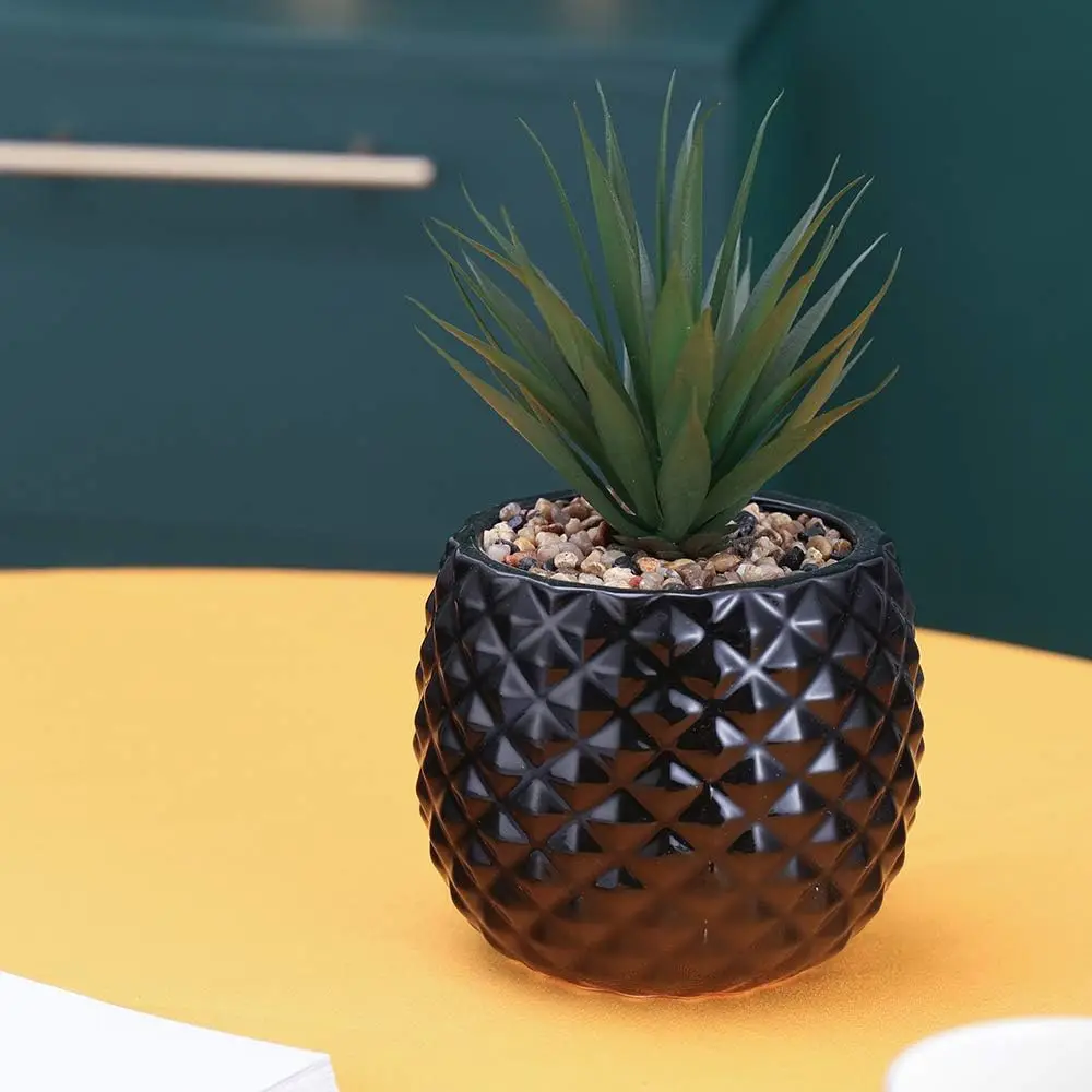 HZYUN Ceramic Flower Pot Artificial Flower Decoration Pineapple Potted Fake Succulent Plants Pot Fake Plant for Office Desktop (