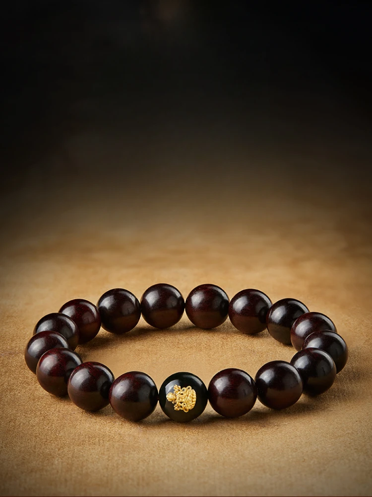 Bracelet en Matériau Naturel pour Homme et Femme, Pterocarpus Santalinus, Bois de Santal Hetian, Artisanat Rétro Chinois, Même Style