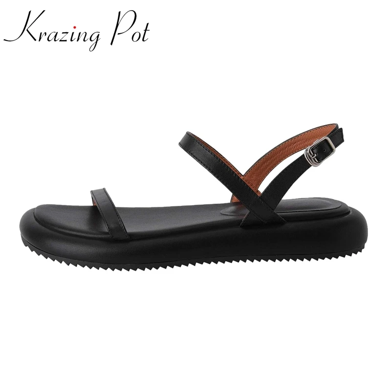 Krazing Pot Genuine Leather Peep Toe Thick Bottom Platform Summer Shoes Young Lady Streetwear Fashion Leisure Women Sandals L75