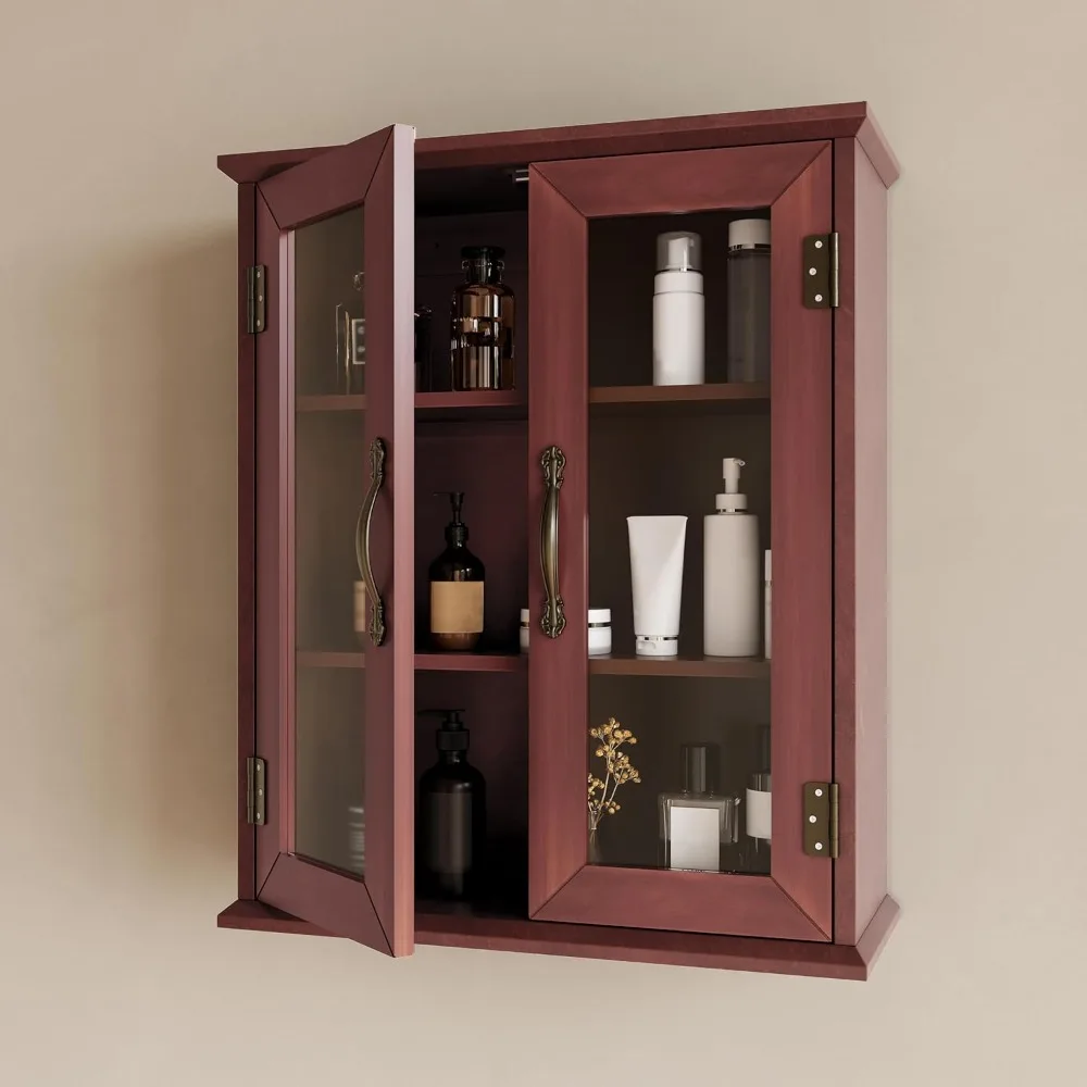 Over-the-Toilet Rustic Wall Cabinet with Acrylic Doors and Adjustable Shelves for Bathroom Storage