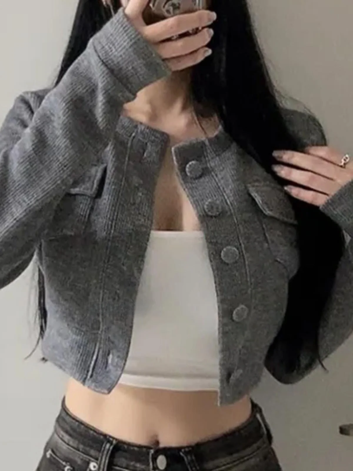 

5STUDIO ZO033 Women's Sexy Sle Knitted Jaet Long Sve Waist Exposure Good Fit ort Coat Straight Tube ape