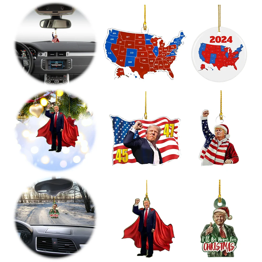 2024 Acrylic Trump Christmas Tree Hanging Ornament Election Result Map Trump Ornament Christmas Gifts for Friends