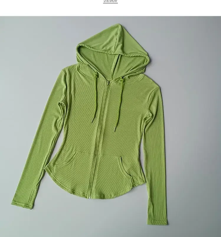 

Slim Fitting Long Sleeve Autumn Drawstring Hooded Sports Coat Women's 2021 Autumn New Slim Fitness Clothes Running Casual Top