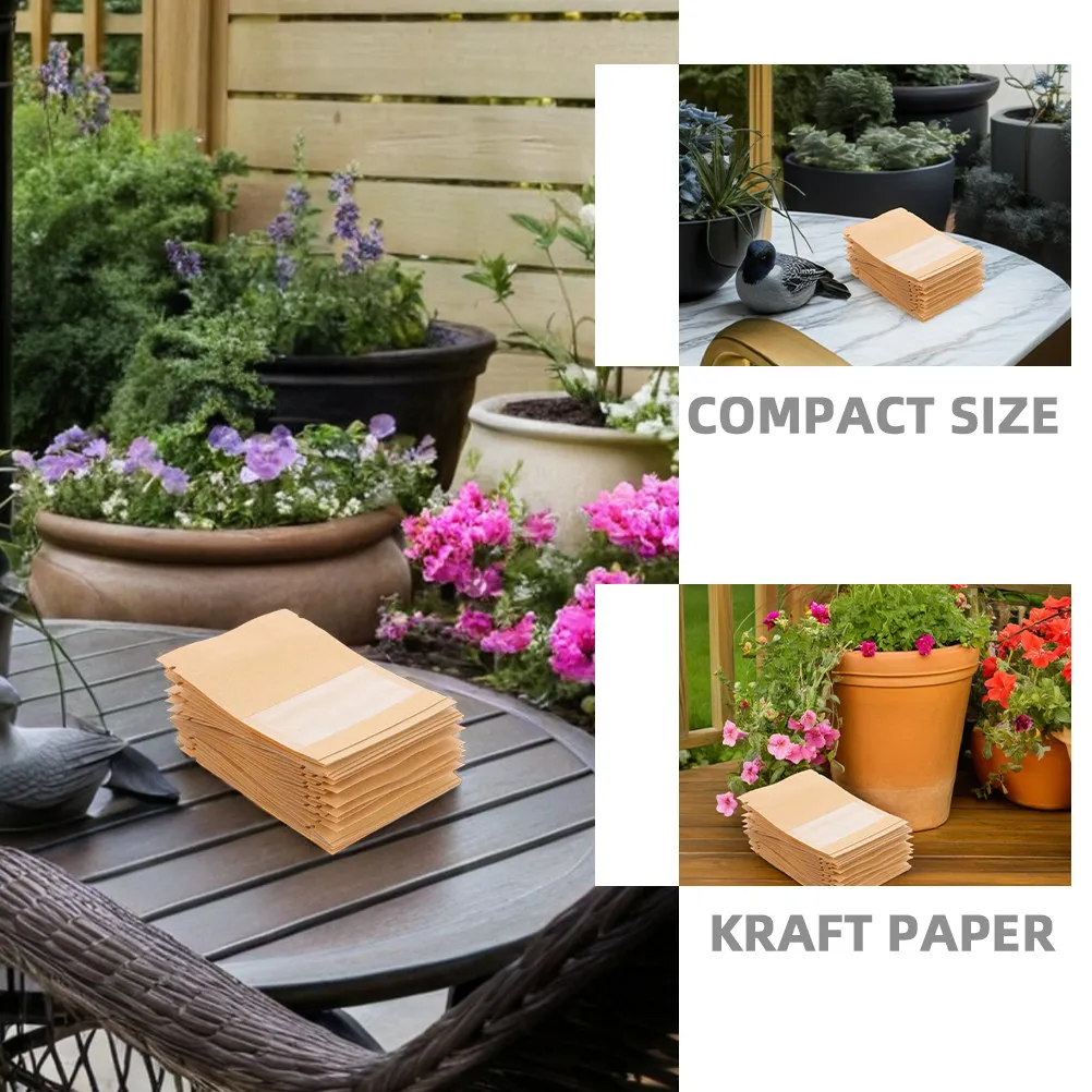100Pcs Kraft Paper Seed Envelopes with Clear Window Sealable Compact for Flower vegetable Protection Longevity Gardening