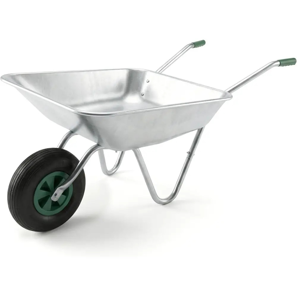 Heavy-Duty 65L Galvanized Garden Wheelbarrow with Pneumatic Tire for 100kg Load Capacity