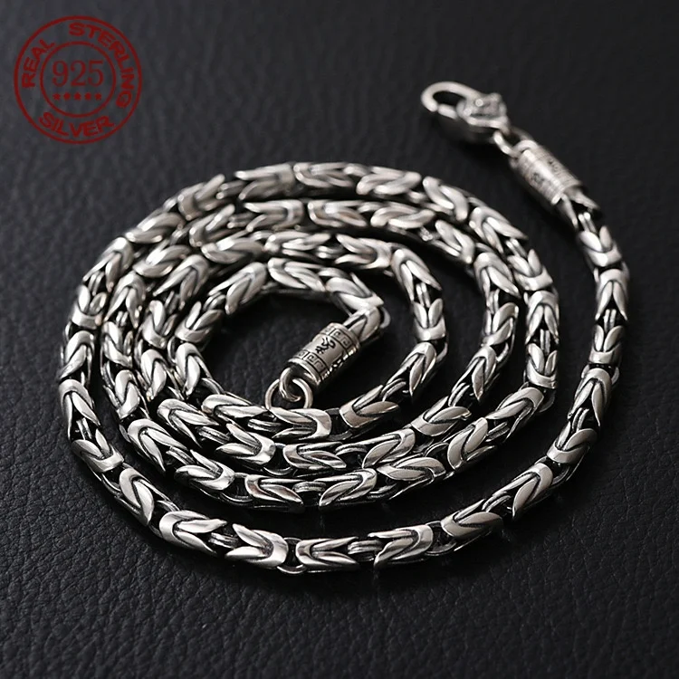 New Fashion 100% Pure S925 Silver Jewelry Retro 6MM Thick Six-Character Mantra Trendy Personality Man Necklaces