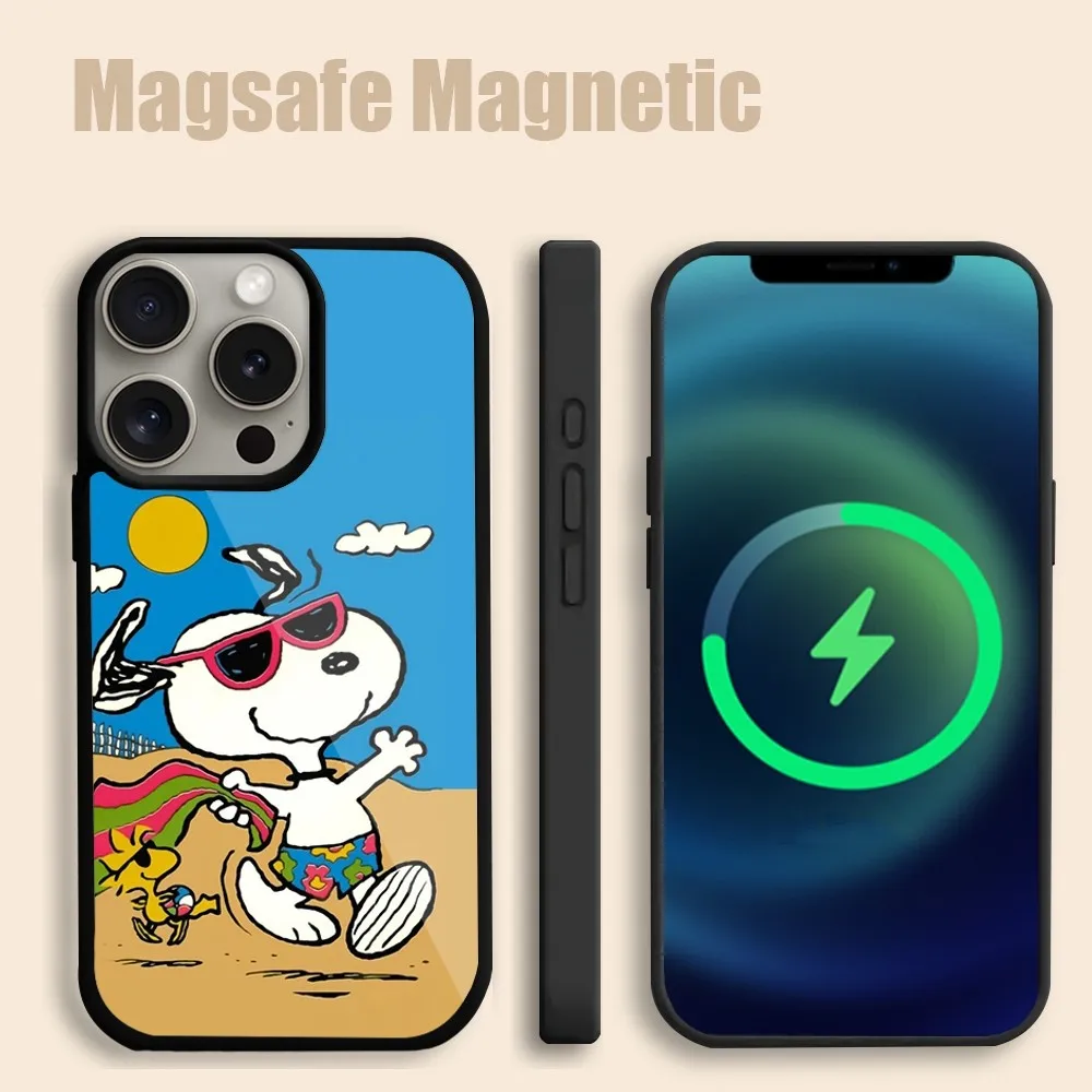 MINISO S-Snoopys Cartoon  Phone Case For iPhone 15 14 13 12 11 Pro Max Plus Magsafe Magnetic Wireless Charging Cover