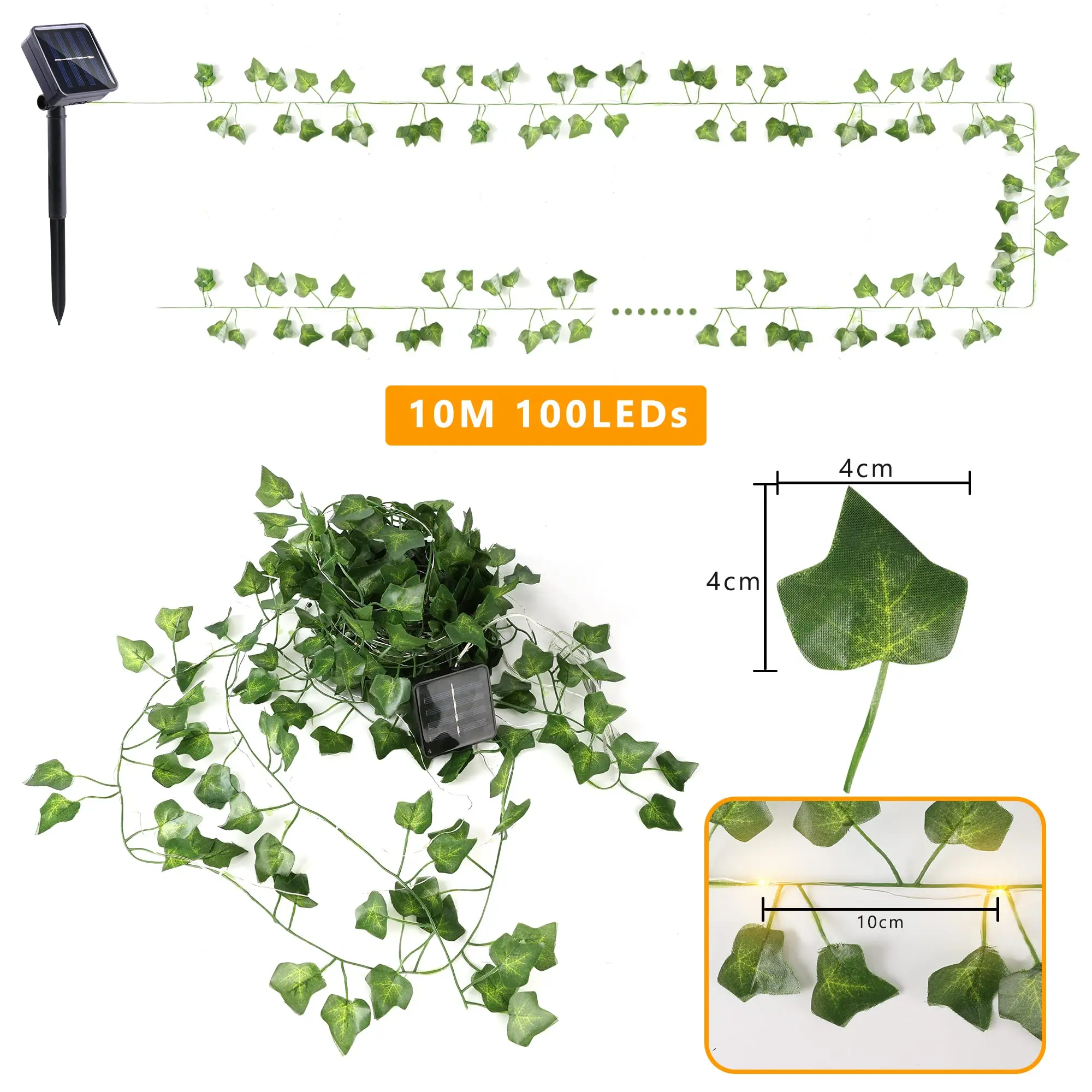 Imagem -02 - Led Solar Vine String Lights Fairy Lights With Ivy Impermeável Folha Artificial Guirlanda para Jardim Quintal Decoração do Casamento Exterior