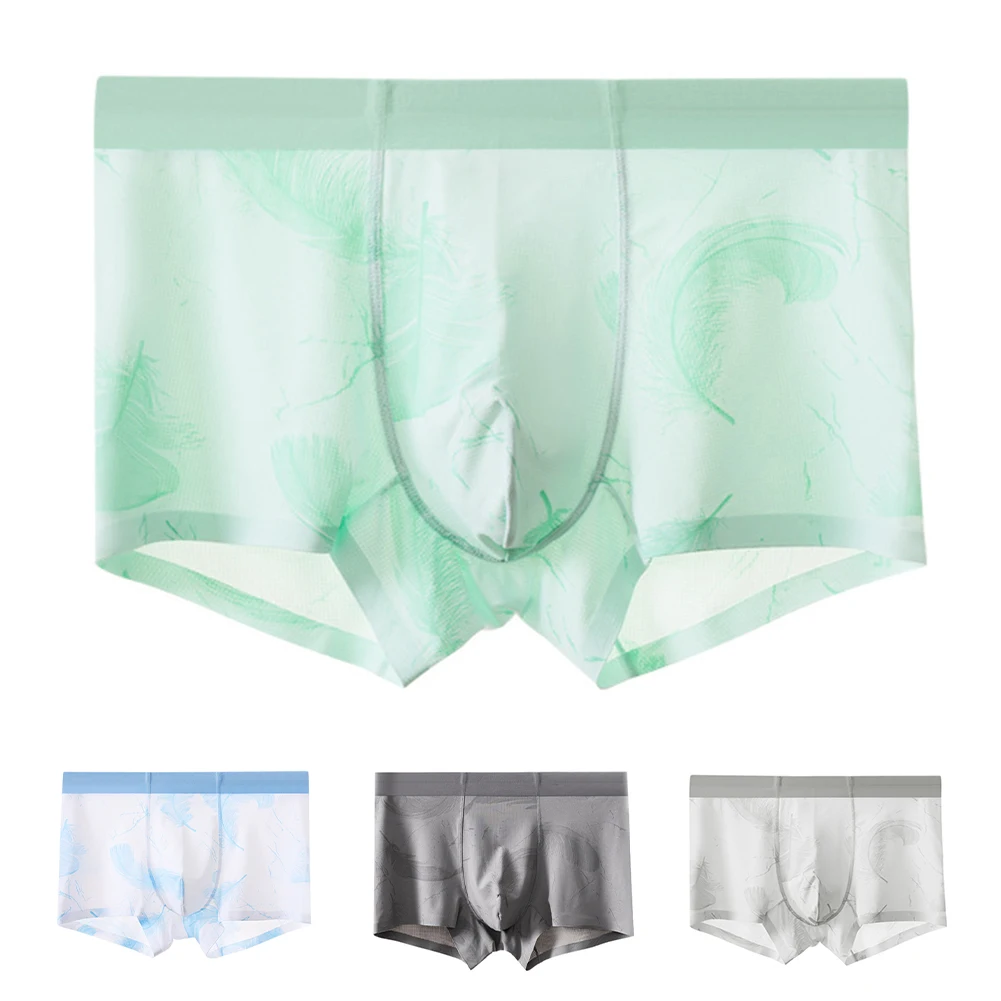 

Men Underwear Boxers Breathable Pouch Seamless Design Quick Drying Ice Silk Fabric Underpants for Daily Comfort