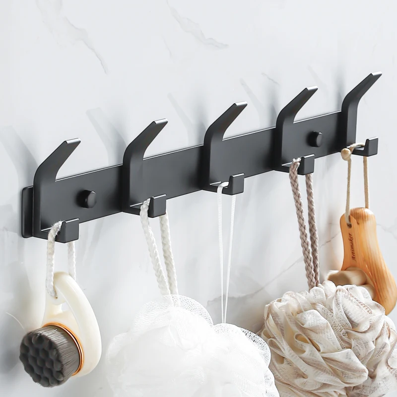 Modern Hanging Hooks For Wall Aluminium Black Towel Holder Bathroom Door Clothe Hanger Coat Rack Wall Mounted