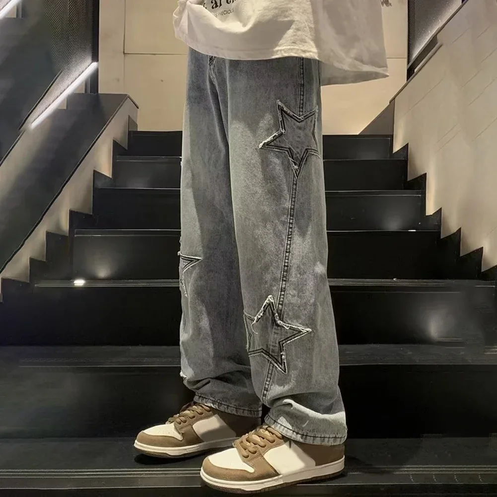 Wyróżnij się z tłumu dzięki męskimi spodniami Y2K Vintage Korean Streetwear z szerokimi nogawkami Star Aesthetic Straight Trousers