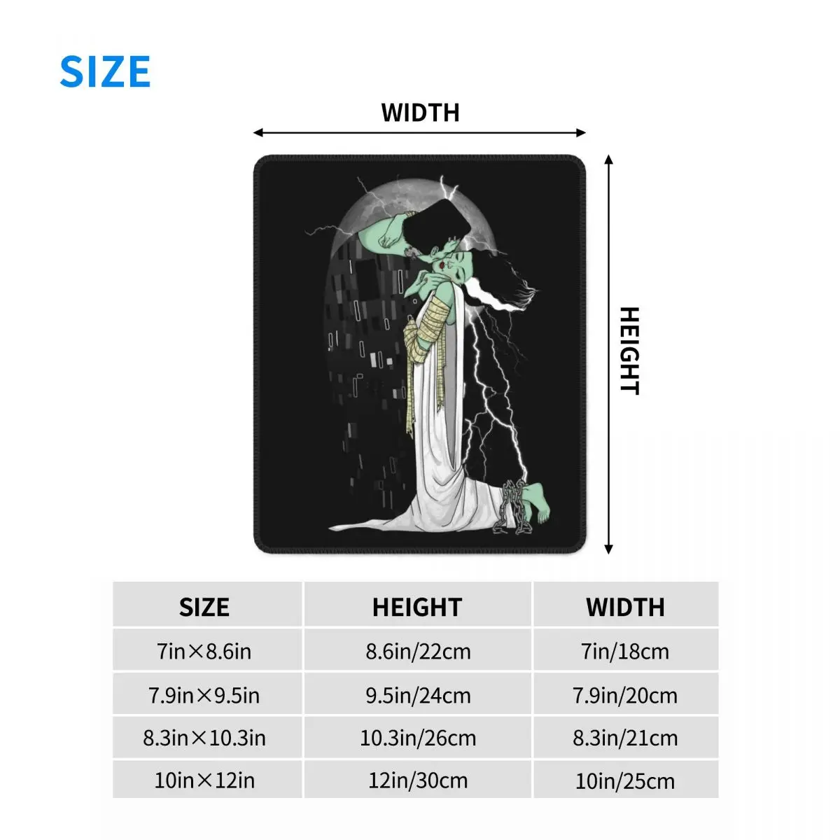 프랑켄슈타인의 신부의 키스 마우스 패드, 사각형 미끄럼 방지 고무 마우스 패드, 게임 사무실 노트북 컴퓨터 PC 데스크 매트