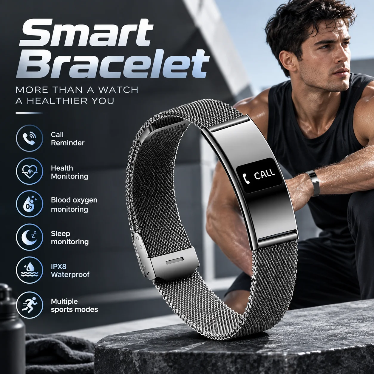 New Original Men Fitness 2.8mm Ultra-thin Smart Wristband Heart Rate Blood oxygen Sleep Sports IP68 Waterproof Smart Watch Call