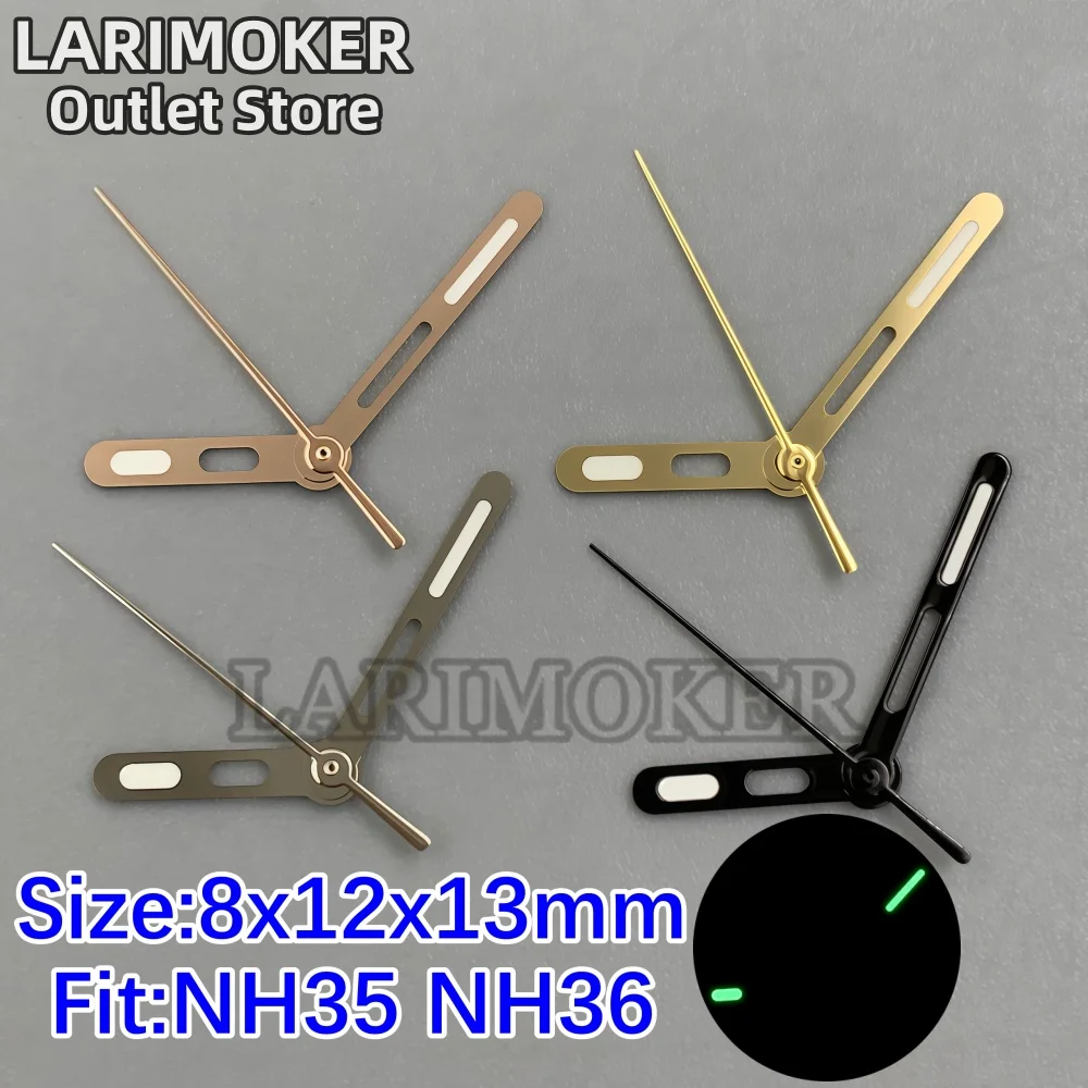 LARIMOKER Luminous Hollow Rounded End Watch Hands 8x12x13mm Silver Gold Rose Gold Black for NH35 NH36 Movement Watch Accessories
