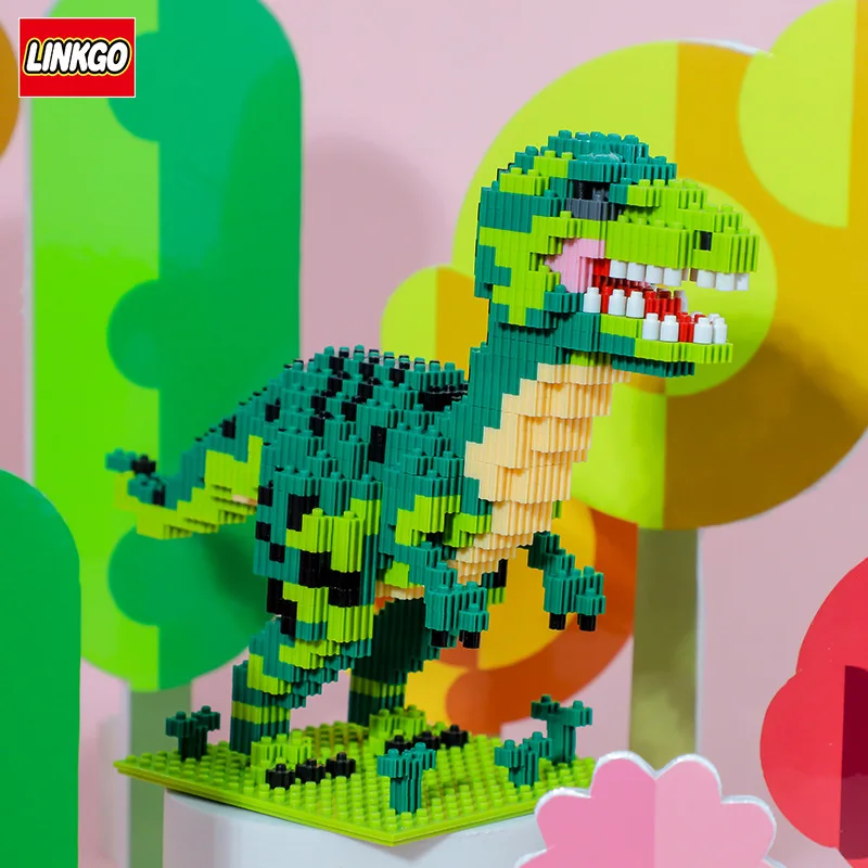 Linkgo Jurassic Dinosaur Mini Building Blocks Tyrannosaurus Rex Velociraptor Connection Micro Bricks Figure Toy For Kids