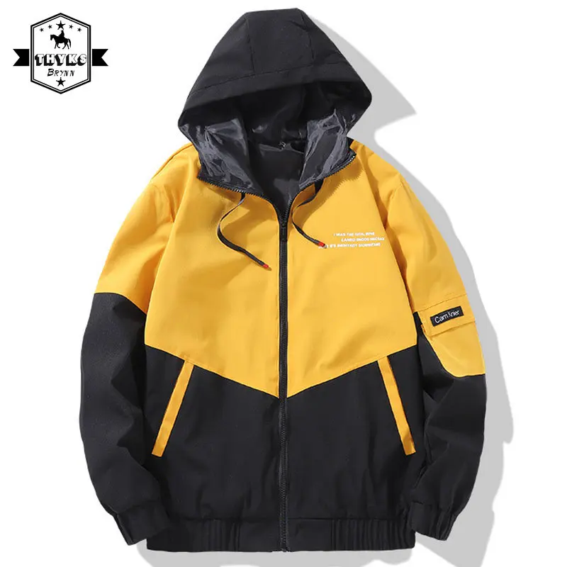 Men\'s Jacket Spring and Autumn Hooded Thin Jackets Hip Hop Streetwear Male Casual Coat Yellow Windbreaker Outerwear Sportswear