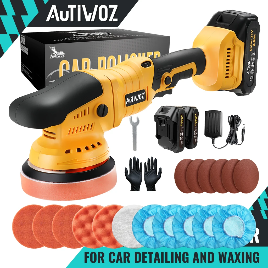 Image of AUTIWOZ 21V Kabelloser Auto-Polierer 125mm DA Poliermaschine Exzenter-Poliergerät mit 2 Akkus 9mm Orbit Auto-Detailing-Kit
