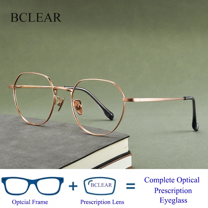 

Guvina BCLEAR Retro Round Pure Titanium Eyeglass Custom RX Ultra Light Optical Prescription Unisex Fashion Eyewear Glasses Men