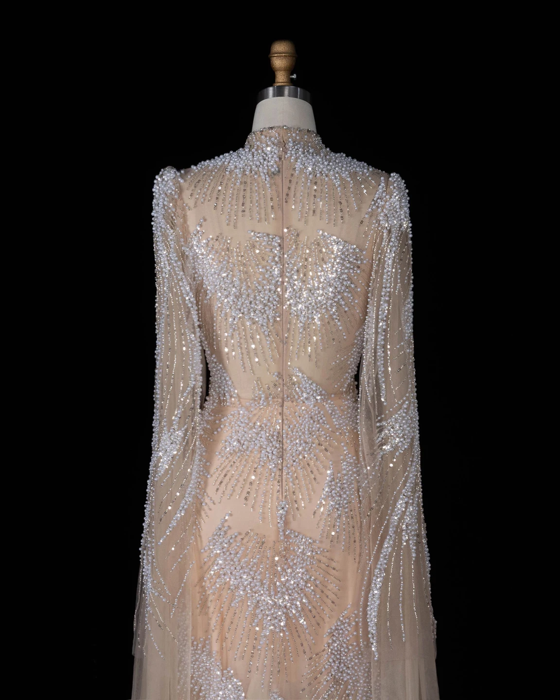 Sharon Said Abendkleider Elegantes Meerjungfrauen-Tüllkleid mit Hohem Kragen, Perlen und Cape-Ärmeln Dubai Formelles Party-Hochzeitskleid SS022 Maßanfertigung – Detail 14