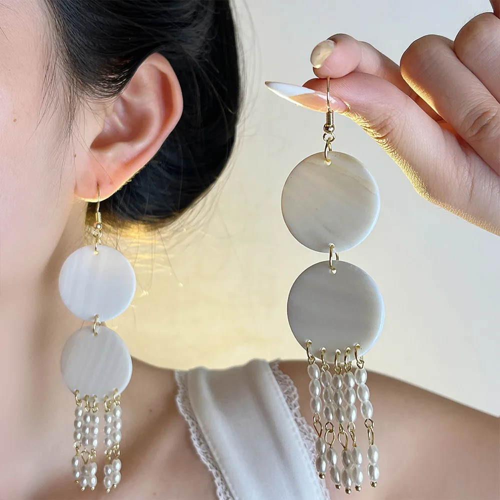 

Seaside Style Shell Pearl Tassel Earrings for Women, Baroque Long Drop Dangle Statement Beach Jewelry Gifts
