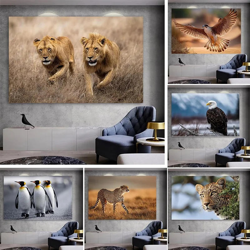 Arte de Parede de Animais Selvagens, Impressão em Lona, Tigre, Guepardo, Urso Polar, Falcão, Fotografia Artística, África, Sa
