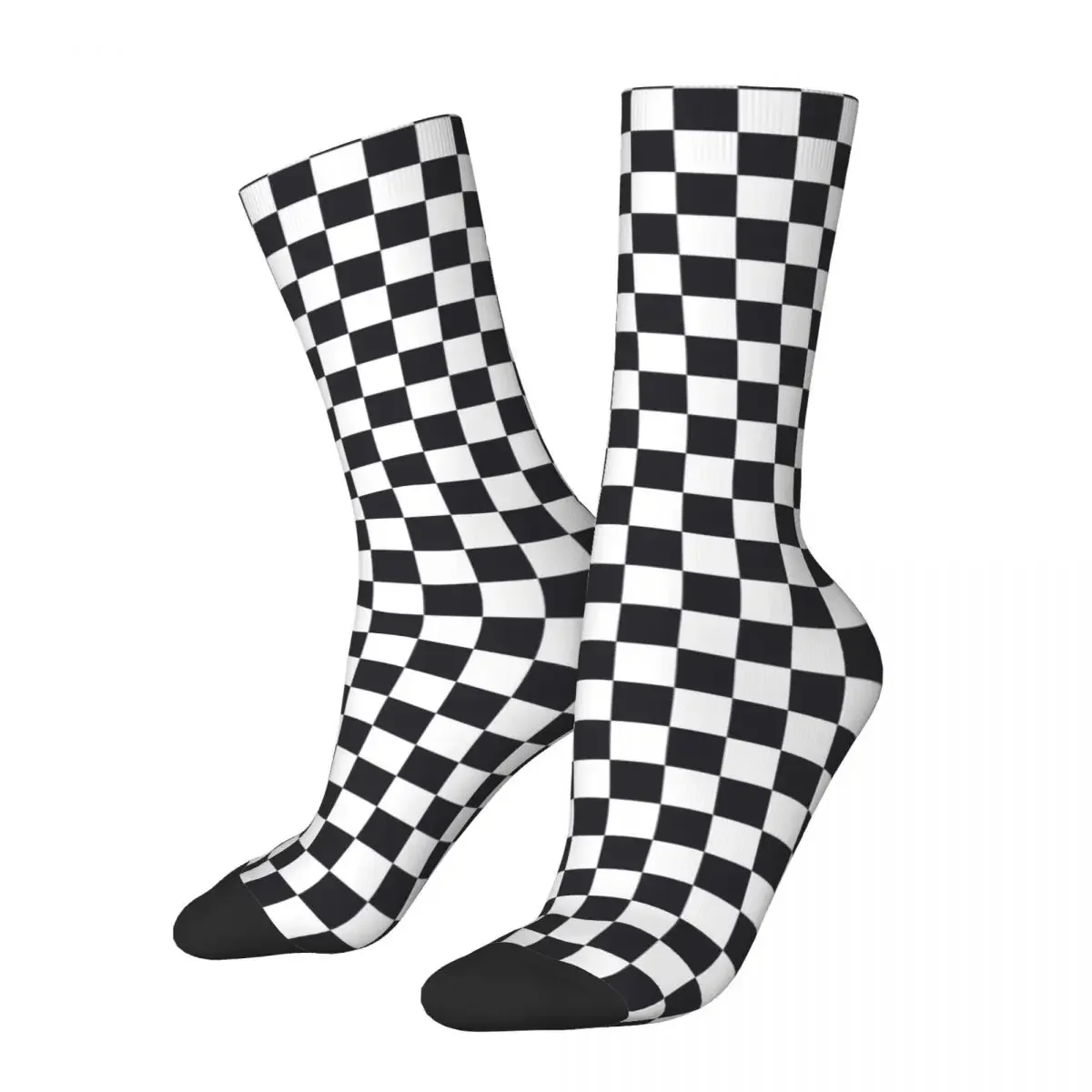 

Colorful Custom Color Grey And Black Checkered Football Socks Novelty Street Style Crazy Crew Socks for Men Women Non-slip