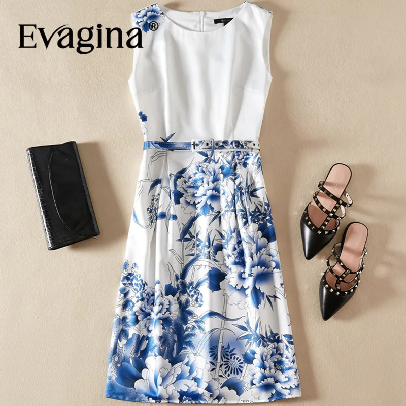 

Evagina New Fashion Runway Designer Dress Women's Sleeveless Elegant Print Commuter S-XXL Office Lady Mini Dresses