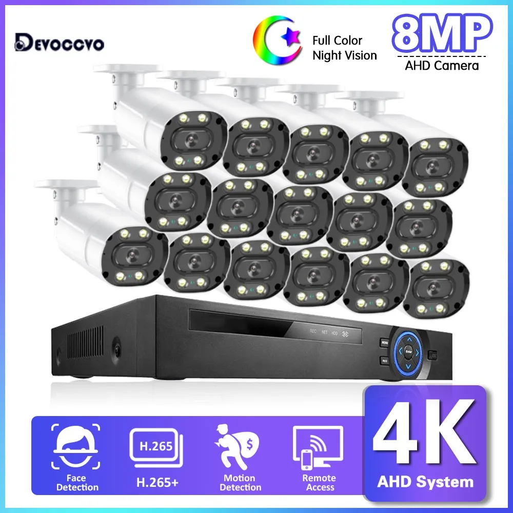 16 Channel DVR Camera Surveillance Kit 4K Outdoor Waterproof Color Night Vision 8MP CCTV Security Surveillance Camera System Set