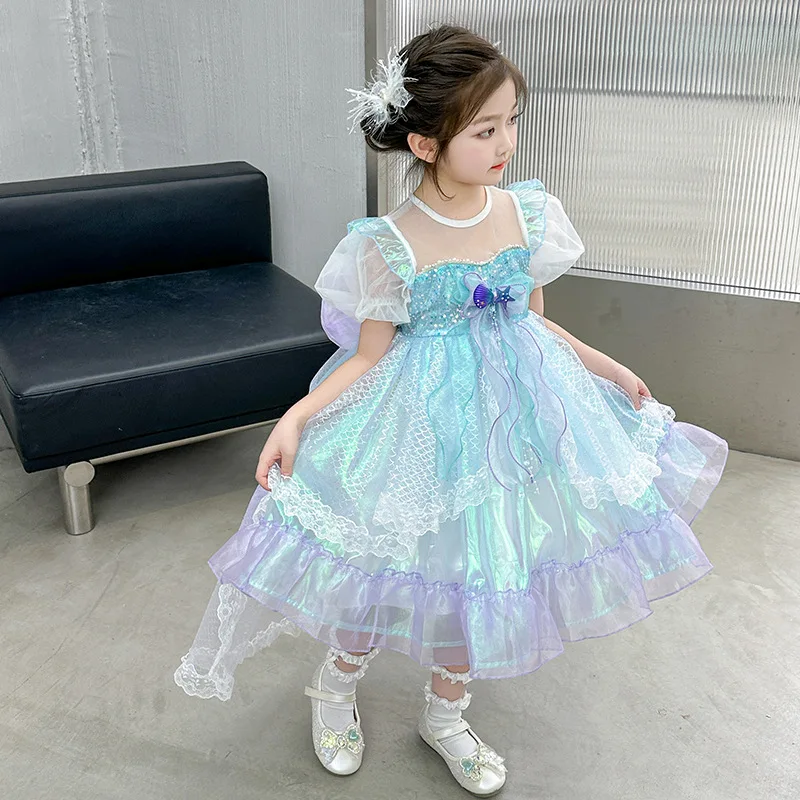 

Mermaid Princess Dress for Girls Carnival Kid Cosplay Dresses Colour Lolita Costumes Short Sleeve Fancy Dress Birthday Gift