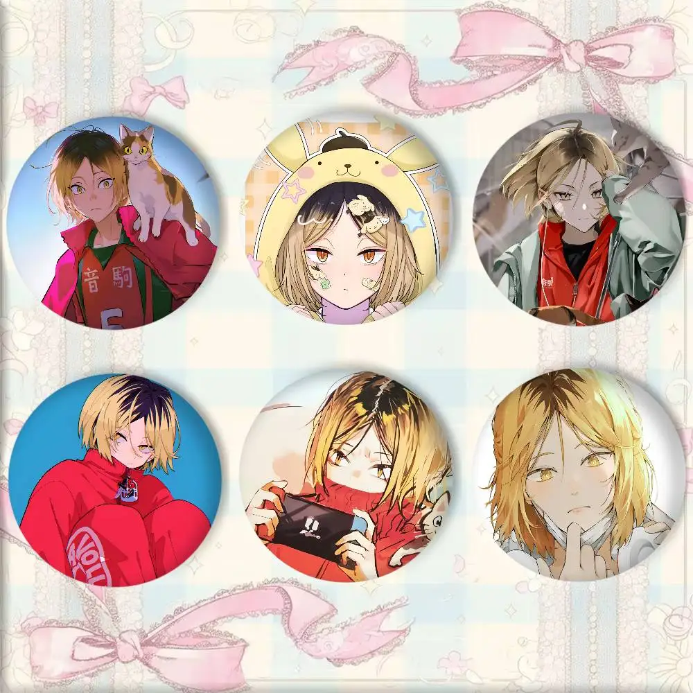 Anime H-Haikyu Kozume Kenma Manga Badge Tinplate Round Laser Brooch Clothes Backpack Accessories Lapel