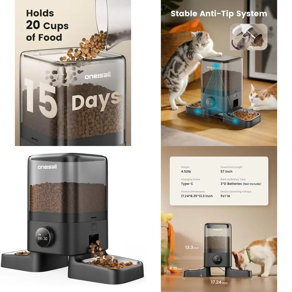 

Dual-Cat 5L Automatic Food Dispenser, Timed Dry Food Feeder for Small Pets Indoor