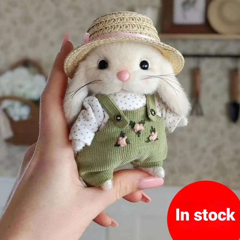 Cute Teddy Bunny Plush Toy Doll Straw Hat Gardener Rabbit Doll Schoolbag Messenger Bag Pendant Decoration Girls Birthday Gifts