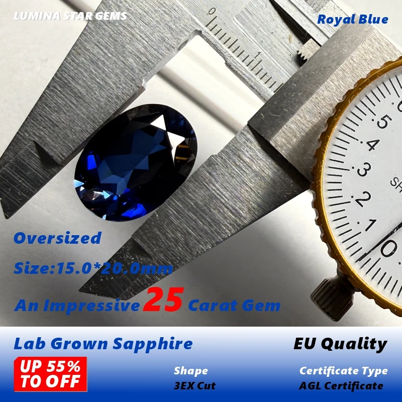 Lab Grown Sapphire Royal Blue Color Oval Cut AAA+Clarity Oversized Gem For Jewelry Setting&Custom Design Selectable Certificate - Detail 1