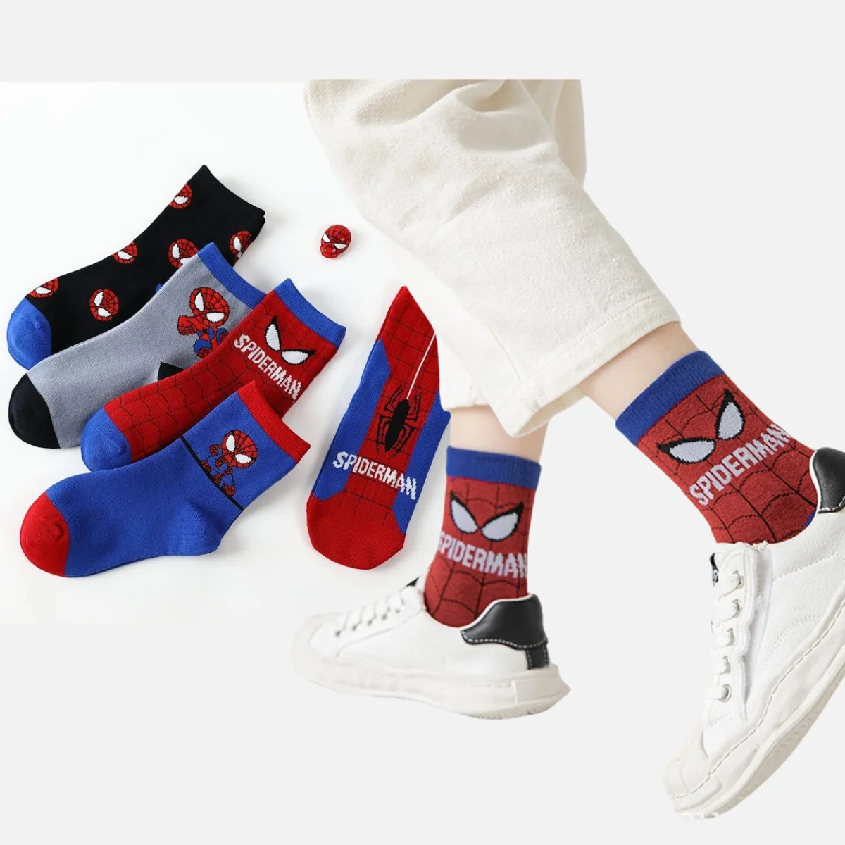5 pares de nuevos disfraces de Cosplay de superhéroes, calcetines de Spiderman de Anime, calcetines de tubo de algodón con dibujos animados de héroes de Anime, calcetines de otoño e invierno para hombre